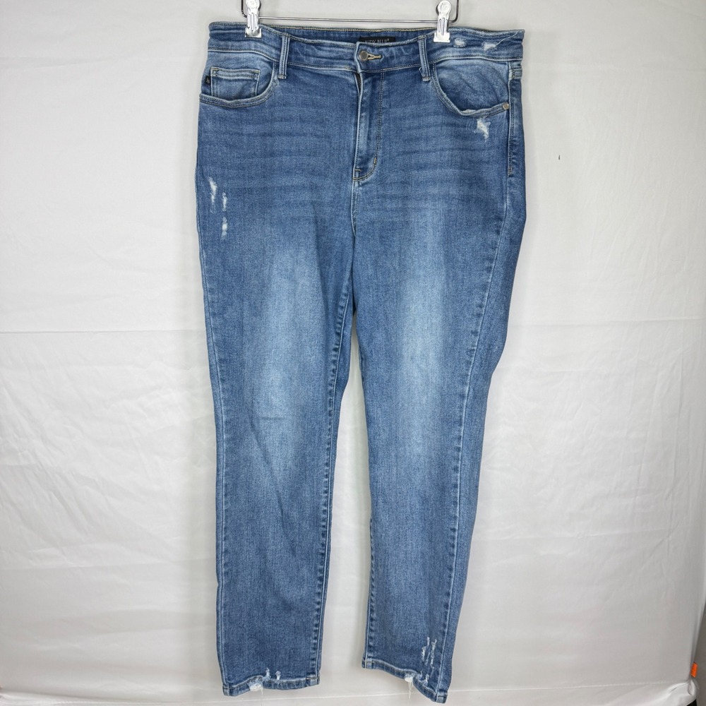 Judy Blue Slim Fit Jeans Womens 15/32 Blue Distressed Raw Hem High Rise Denim